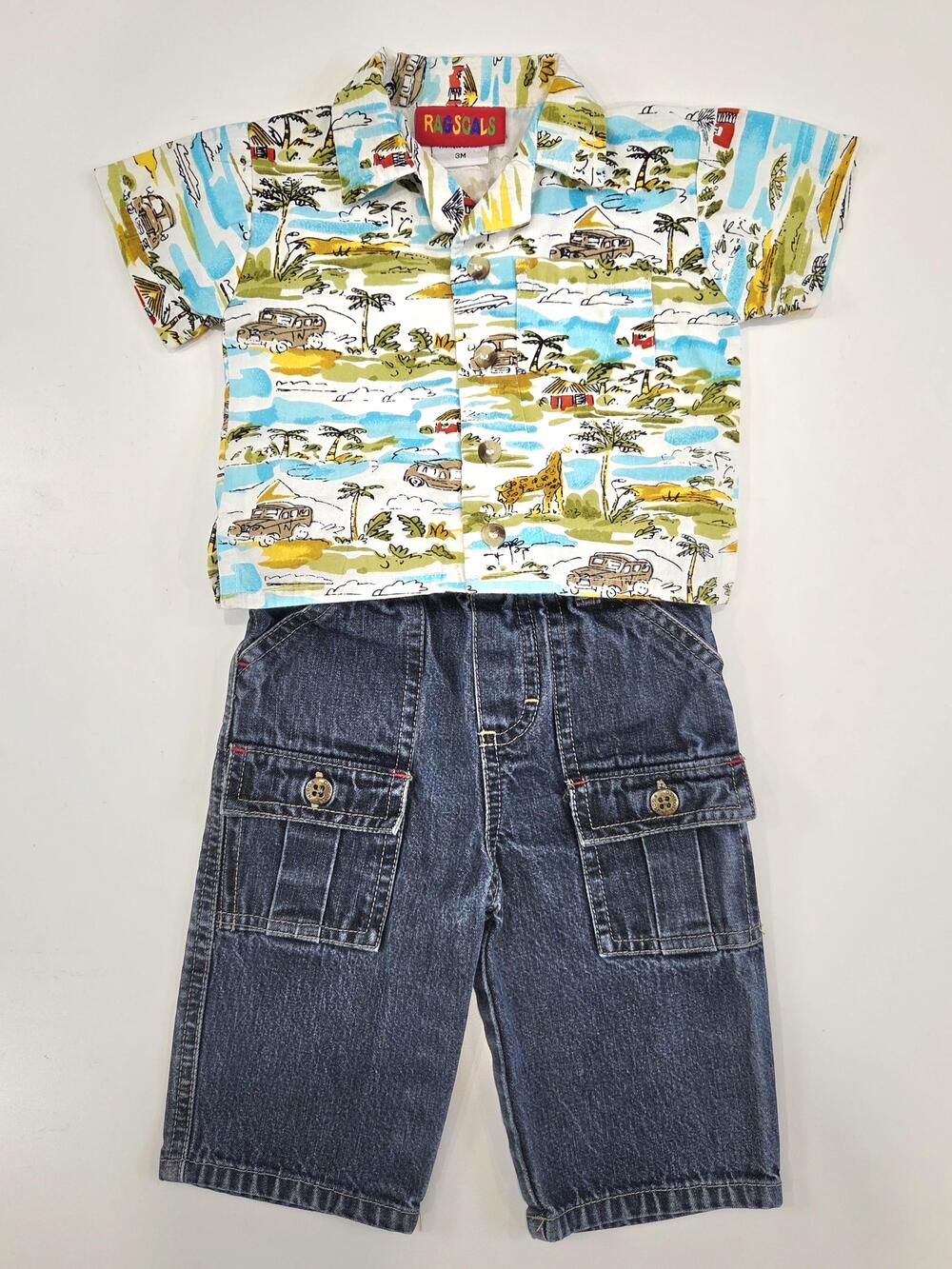 Vintage safari baby set 90s | Ragscals shirt + OshKosh denim jeans | 3 months